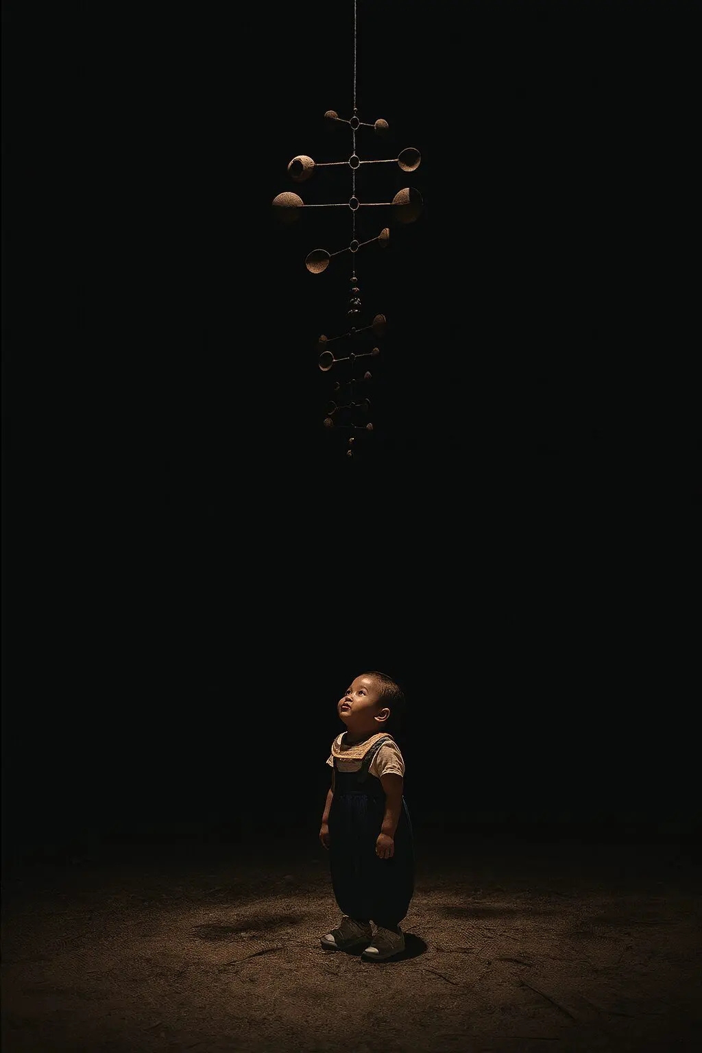 child gazes at mobile